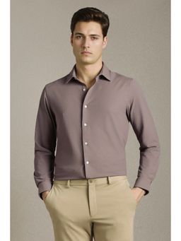 Louis Philippe - Men Brown Textured Full Sleeves Formal Shirt