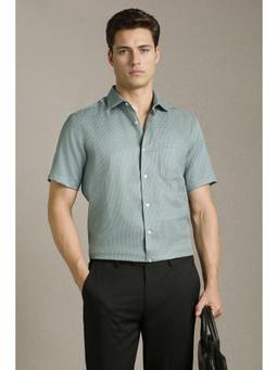 Louis Philippe - Men Light Blue Check Half Sleeves Formal Shirt
