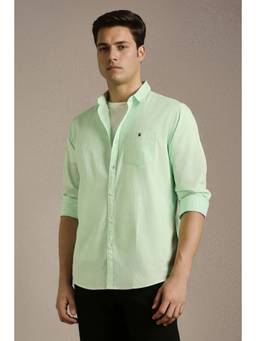 Louis Philippe - Men Green Solid Full Sleeves Casual Shirt