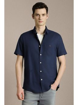 Louis Philippe - Men Navy Solid Half Sleeves Casual Shirt