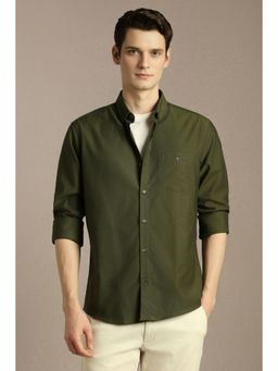 Louis Philippe - Men Olive Solid Full Sleeves Casual Shirt