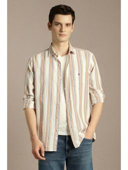 Louis Philippe - Men White Stripe Full Sleeves Casual Shirt
