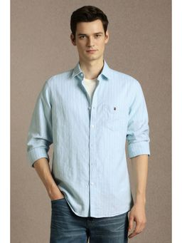 Louis Philippe - Men Light Blue Stripe Full Sleeves Casual Shirt
