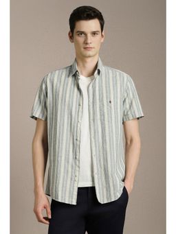 Louis Philippe - Men Grey Stripe Half Sleeves Casual Shirt