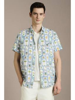 Louis Philippe - Men White Printed Half Sleeves Casual Shirt