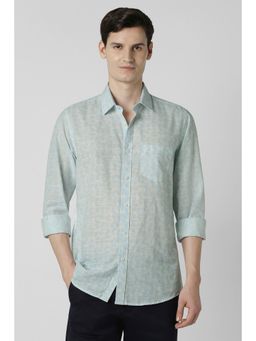 Peter England - Men Light Blue Slim Fit Printed Full Sleeves Casual Shirt