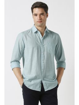 Peter England - Men Light Blue Slim Fit Textured Full Sleeves Casual Shirt