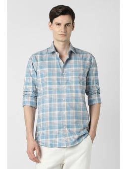 Peter England - Men Light Blue Slim Fit Check Full Sleeves Casual Shirt