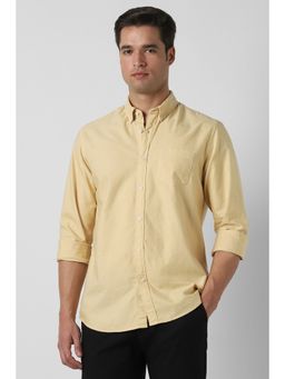 Peter England - Men Beige Slim Fit Solid Full Sleeves Casual Shirt
