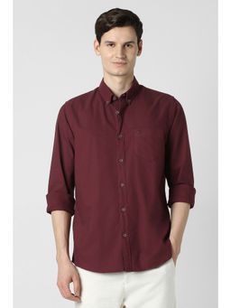 Peter England - Men Maroon Slim Fit Solid Full Sleeves Casual Shirt