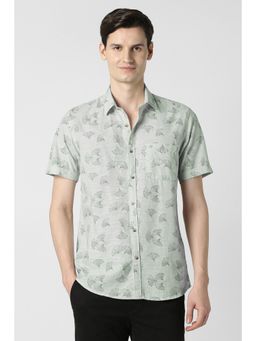 Peter England - Men Green Slim Fit Printed Half Sleeves Casual Shirt
