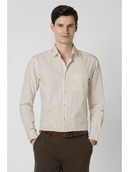 Peter England - Men Cream Nuvo Fit Full Sleeves Formal Shirt