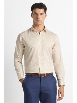 Van Heusen - Men Cream Printed Full Sleeves Party Shirt