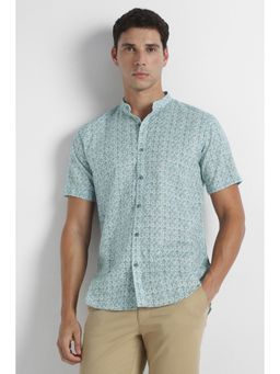 Van Heusen - Men Light Blue Printed Half Sleeves Party Shirt