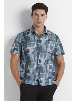 Van Heusen - Men Blue Printed Half Sleeves Party Shirt
