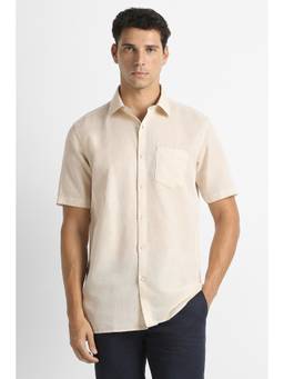 Van Heusen - Men Beige Solid Half Sleeves Formal Shirt