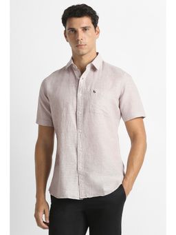 Van Heusen - Men Grey Textured Half Sleeves Casual Shirt