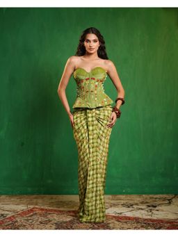 AHI Clothing - Green Avocado Printed Corset Drape Set
