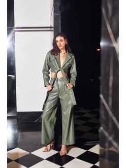 Kay Kay BY KKHUSHI SAHAII - Faye Green Lather Plain Co-Ord Set
