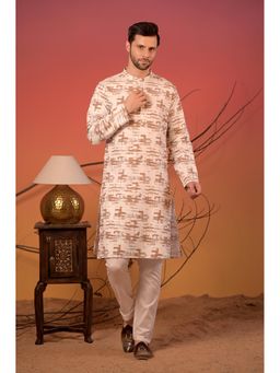 Rangkathaa - Giza Cotton Kurta with Abstract Brushstroke Print and Trousers Set