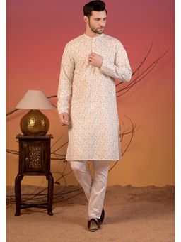 Rangkathaa - Cotton Kurta with Chikan Work and Light Green Vine Embroidery and Trousers Set