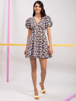 Twenty Dresses by Nykaa Fashion - Multi Color Printed V Neck Mini Dress