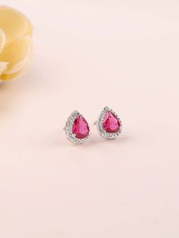 Ornate Jewels - 925 Silver Red Ruby and American Diamond Stud Earring for Women and Girls (Free Size)