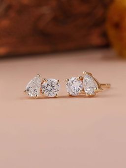 Ornate Jewels - 14K Gold 0.64 Carat Round and Pear Lab Grown Diamond Toi Et Moi Stud Earrings