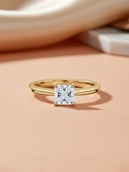 Ornate Jewels - 9K Gold 1.01 Carat Princess Lab Grown Diamond Sculpted Glow Solitaire Ring