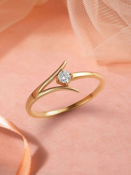 Ornate Jewels - 18K Gold 0.08 Carat Round Lab Grown Diamond Sparkling Solitaire Ring