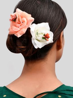 Silvermerc Designs - Artificial White Peach Flower Hair Accessory (Set of 2)