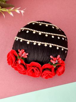 Silvermerc Designs - Women Black & Red Beaded Traditional Wedding Hair Bun