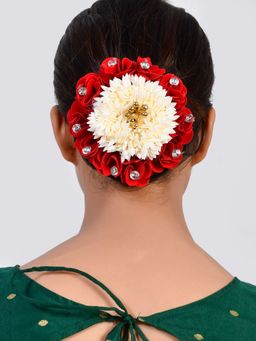 Silvermerc Designs - Red White Floral Juda Bun Cover Hair Accessory Set