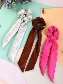 Silvermerc Designs - Women Multicolour Scarf Hair Scrunchies Ponytail Holders (Set of 3)
