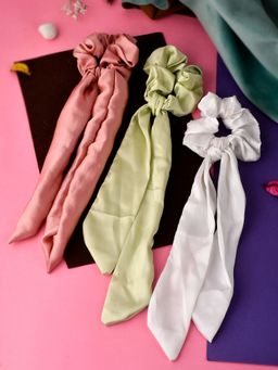 Silvermerc Designs - Women Green and Peach Lace Ponytail Holders (Set of 3)