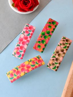 Silvermerc Designs - Women Multi Coloured Printed French Barrette (Set of 4)