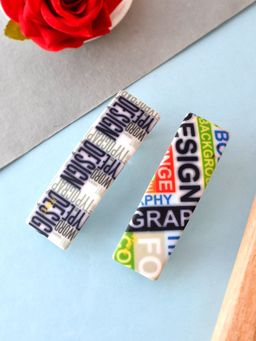 Silvermerc Designs - Multi Coloured Printed Geometrical French Barrette (Set of 2)