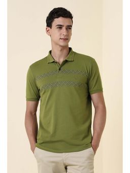 Allen Solly - Olive Cotton Blend Half Sleeves Polo T-Shirt