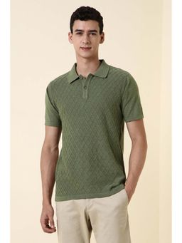 Allen Solly - Olive Cotton Half Sleeves Polo T-Shirt