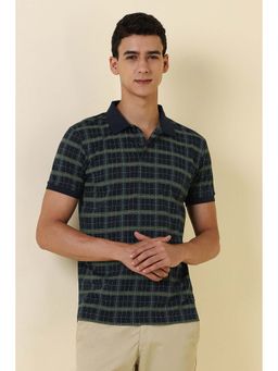 Allen Solly - Navy Blue Cotton Half Sleeves Polo T-Shirt