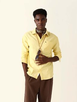 The Bear House - Yellow Cotton,Polyester Full Sleeves Shirt
