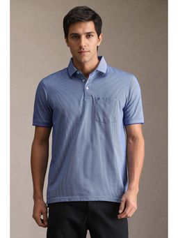 Louis Philippe - Blue Cotton Half Sleeves Polo T-Shirt