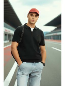 Louis Philippe - Black Cotton Blend Half Sleeves Polo T-Shirt