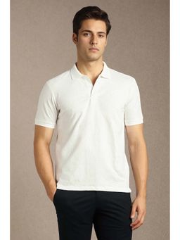 Louis Philippe - White Cotton Half Sleeves Polo T-Shirt