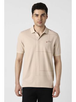 Peter England - Beige Cotton Blend Half Sleeves Polo T-Shirt