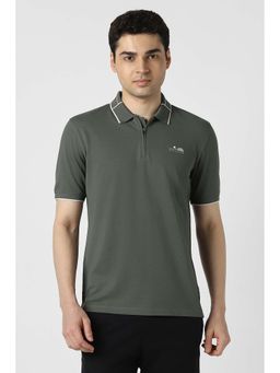 Peter England - Grey Cotton Blend Half Sleeves Polo T-Shirt