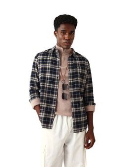 The Bear House - Navy Blue Cotton Full Sleeves Shirt