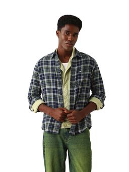 The Bear House - Green Cotton Full Sleeves Shirt