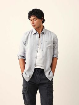 The Bear House - Grey Polyester Full Sleeves Shirt