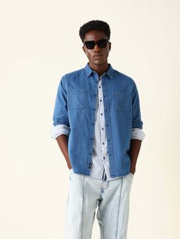 The Bear House - Blue Cotton Full Sleeves Shirt